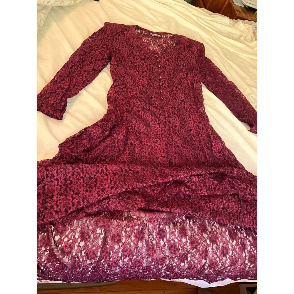 Vintage burgundy lace cinch back maxi dress All That Jazz dark romantic gothic - Picture 8 of 10